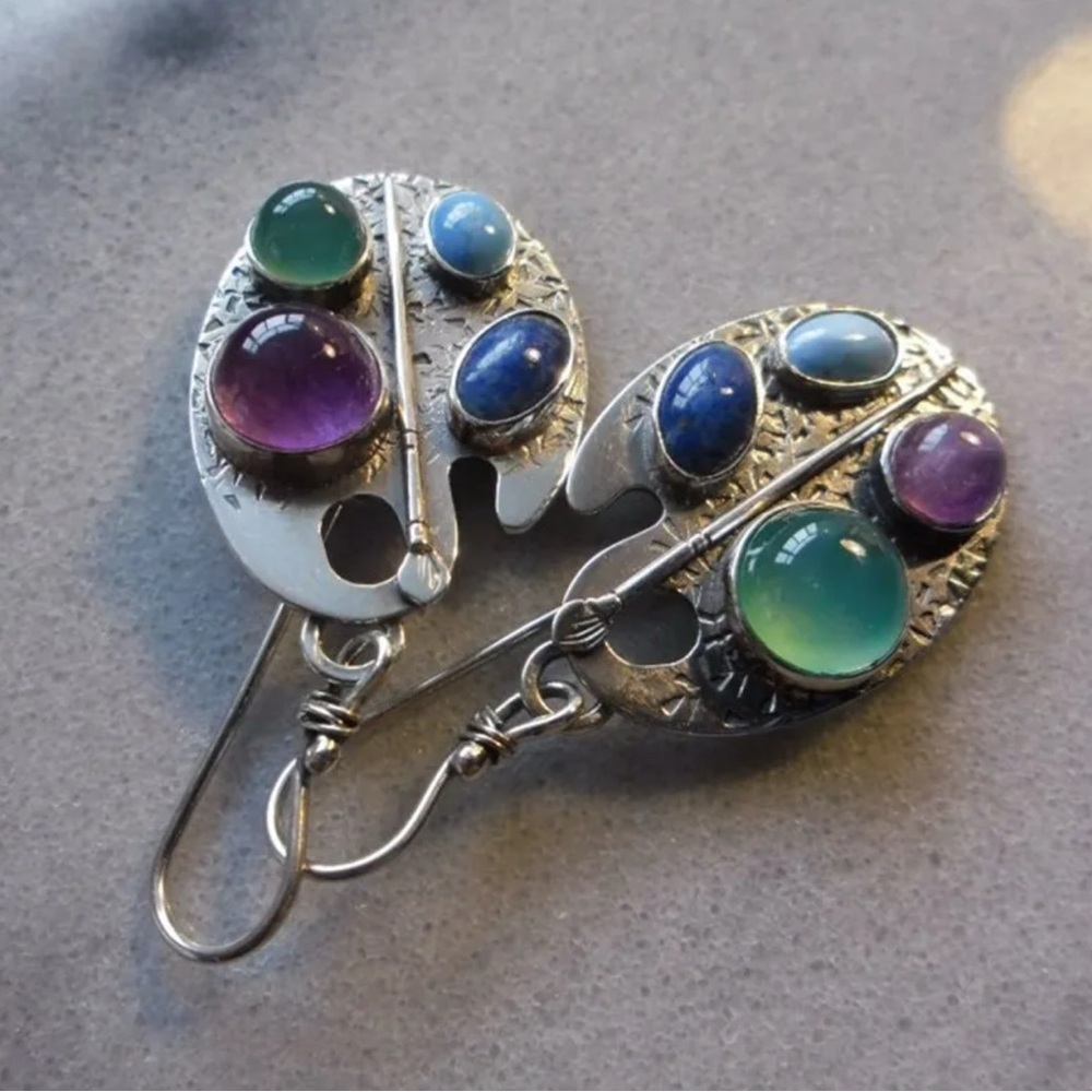 Silver Earrings with Multicolor Gemstones - Picture 6 of 6